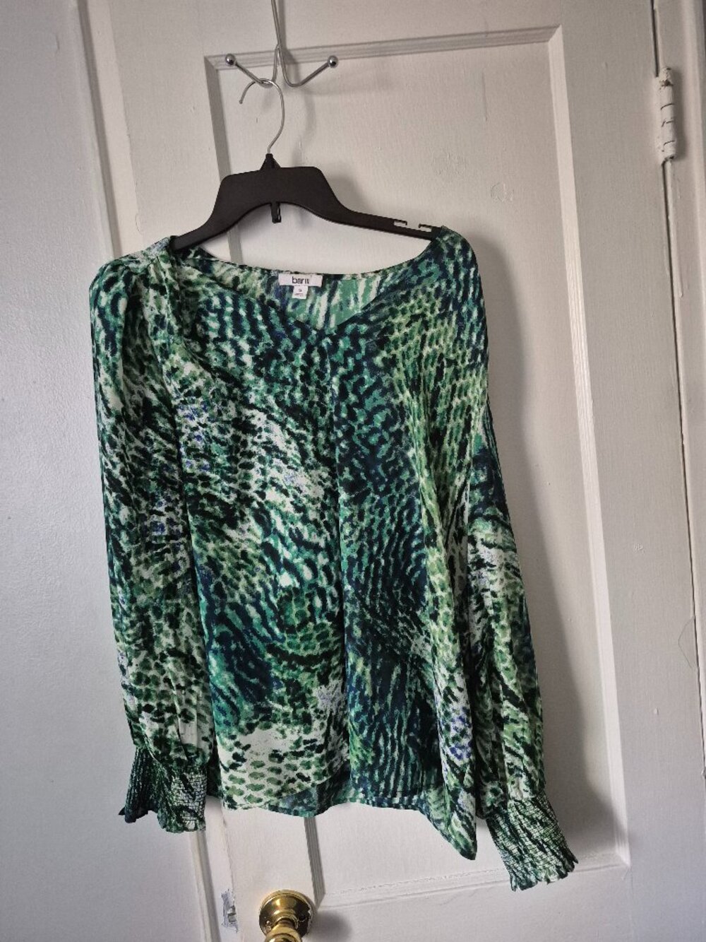 Blue and Green  Long  Sleeve Blouse